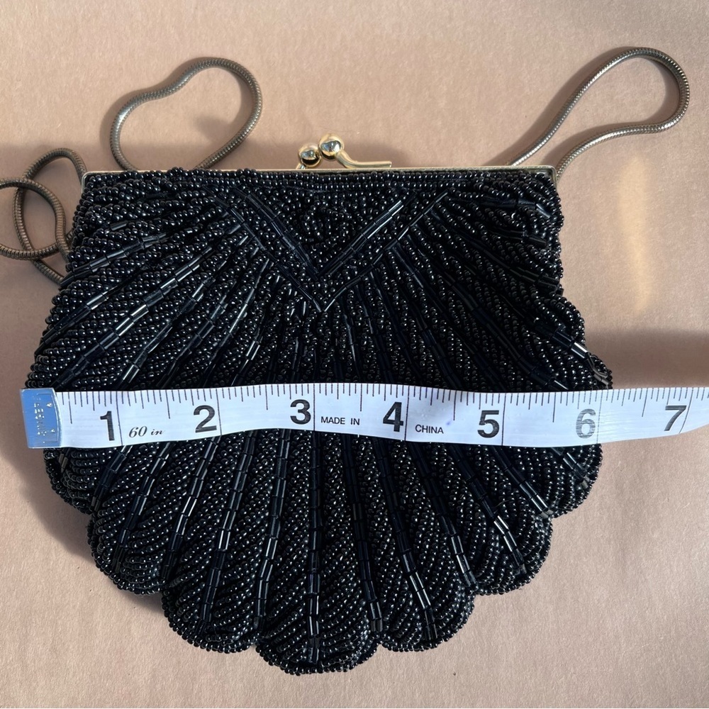 New Vintage Black Beaded Clamshell Mini Formal Purse - Picture 5 of 9